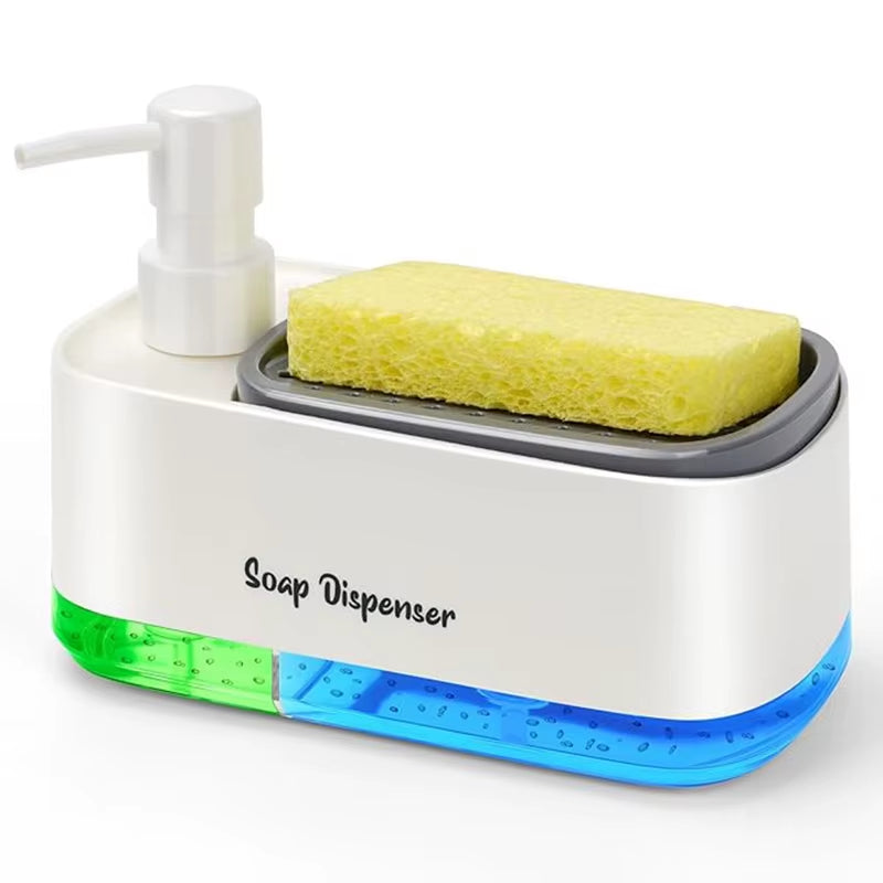 Hand and Dish Soap Dispenser Set, Dual Soap Dispenser with Sponge Holder, 3-In-1 Countertop Soap Pump Dispenser for Kitchen Sink