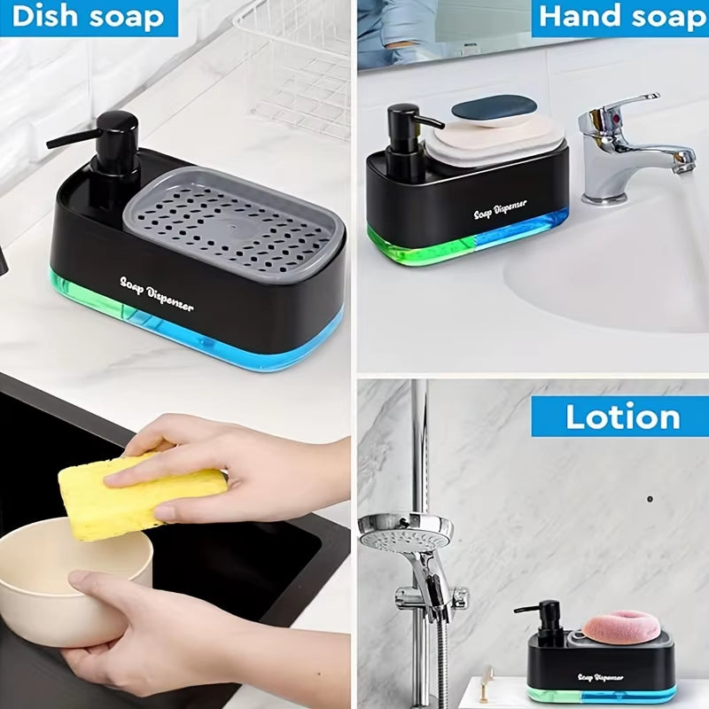 Hand and Dish Soap Dispenser Set, Dual Soap Dispenser with Sponge Holder, 3-In-1 Countertop Soap Pump Dispenser for Kitchen Sink